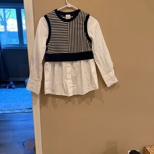 Anthropologie Maeve Black and White Striped Button-Down Shirt xxs